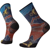Smartwool PhD Cycle Ultra Light Divide Trail Print Crew Tibetan Red Medium Socks